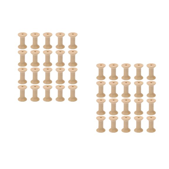 HOMEMAXS 100 pcs Empty Thread Spools Wooden Weaving Bobbins Unfinished Craft Bobbin