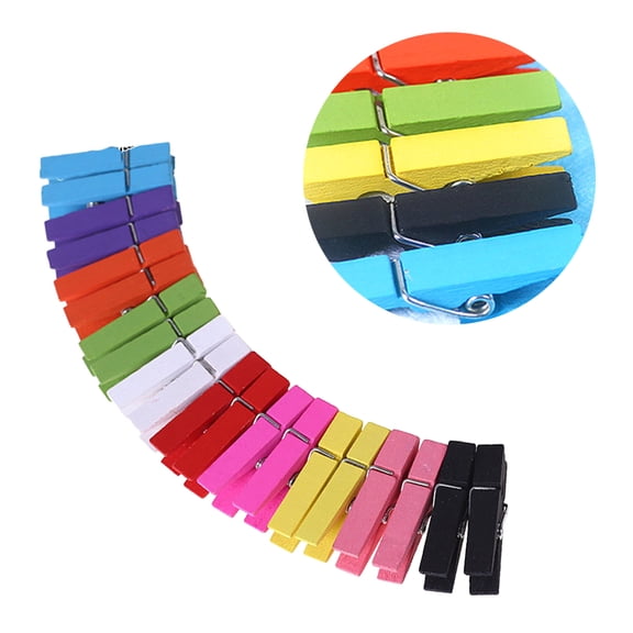 HOMEMAXS 100Pcs Small Clips For Crafts Wooden Clip Assorted Color 3.5x0.8x0.9in