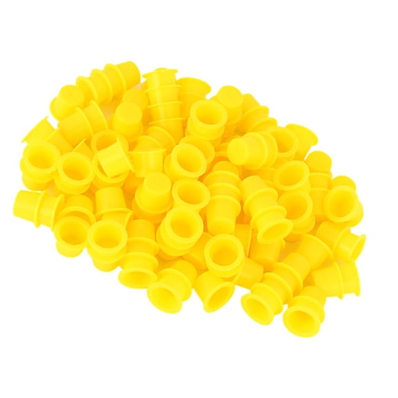 100pcs Ink Caps Disposable Plastic Ink Cups Permanent Eyelash Makeup Eyebrow Tattooing Pigment Container Size (Yellow)