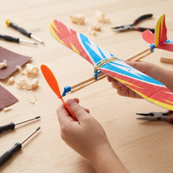 HOMEMAXS 10Pcs Rubber Band Powered Airplane Model Biplane Toys for Kids (Random Style)