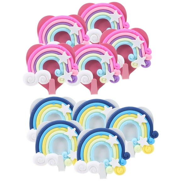 HOMEMAXS 10pcs Clouds Star Rainbow Wall-mounted Hanger Wall Clothes Towels Hooks Home Decor for Bathroom Living Room Bedroom (White Glues) (Random Pattern)