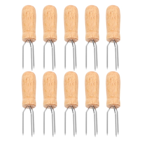 HOMEMAXS 10pcs Holders Stainless Steel Corn On The Cob Holders with Wooden Handles Cob Skewers Corn Forks for BBQ Picnic Sweetcorn Roasted Meat Fruit