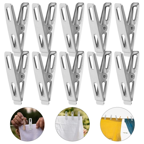 HOMEMAXS 10pcs Windproof Stainless Steel Clothes Drying Clips for Laundry and Quilts Heavy Duty Clothespins for Clothesline and Travel Clothes Pins for Hanging Clothes