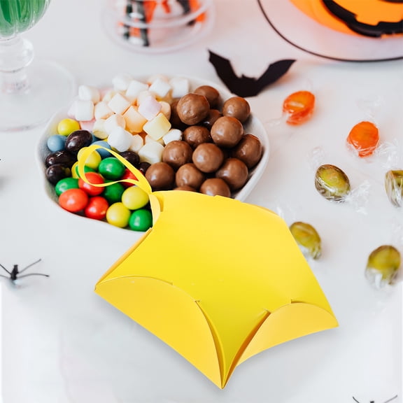 OULII 12Pcs Party Favor Candy Boxes Yellow Paper Boxes with Ribbon for Wedding Events