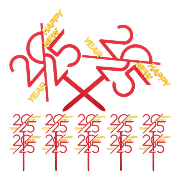 HOMEMAXS  12 Pcs Happy Holidays Party Decorations New Year Cake Toppers Red