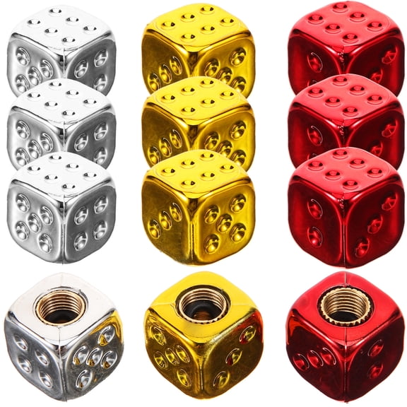 Minkissy 12Pcs Dice Style Tire Valve Stem Caps for Car Durable ABS Copper with Rust Resistant Electroplating