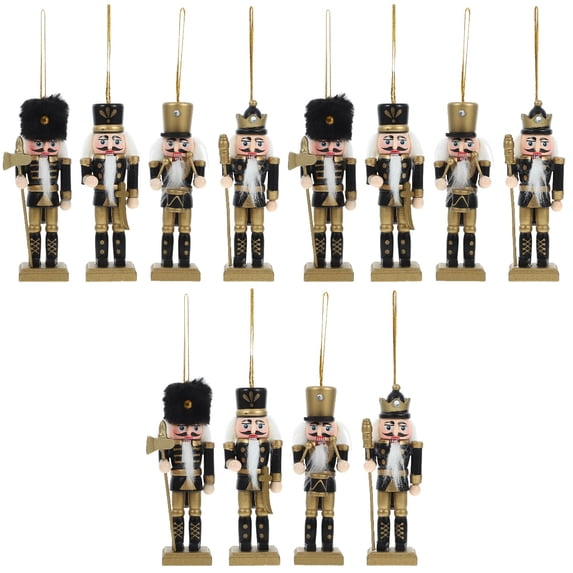 12 pcs Desktop Xmas Nutcracker Puppet Figure Wood Nutcracker Decoration Wooden Nutcracker Puppet Xmas Gift