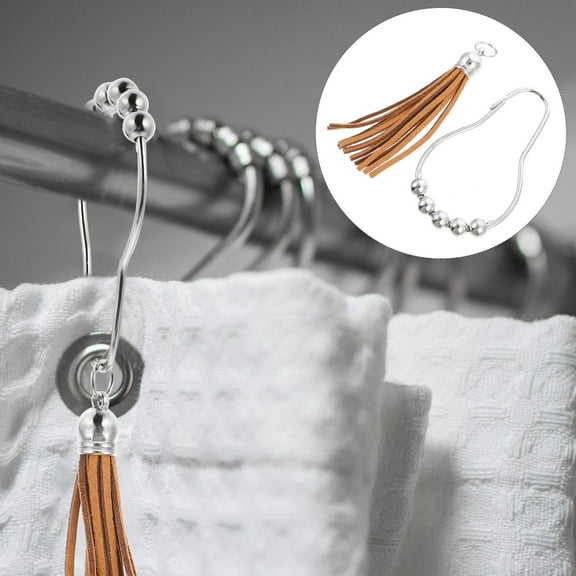HOMEMAXS 12pcs Brown Stainless Steel Shower Curtain Hooks with Tassel Design for Bathroom Decor Saves Space