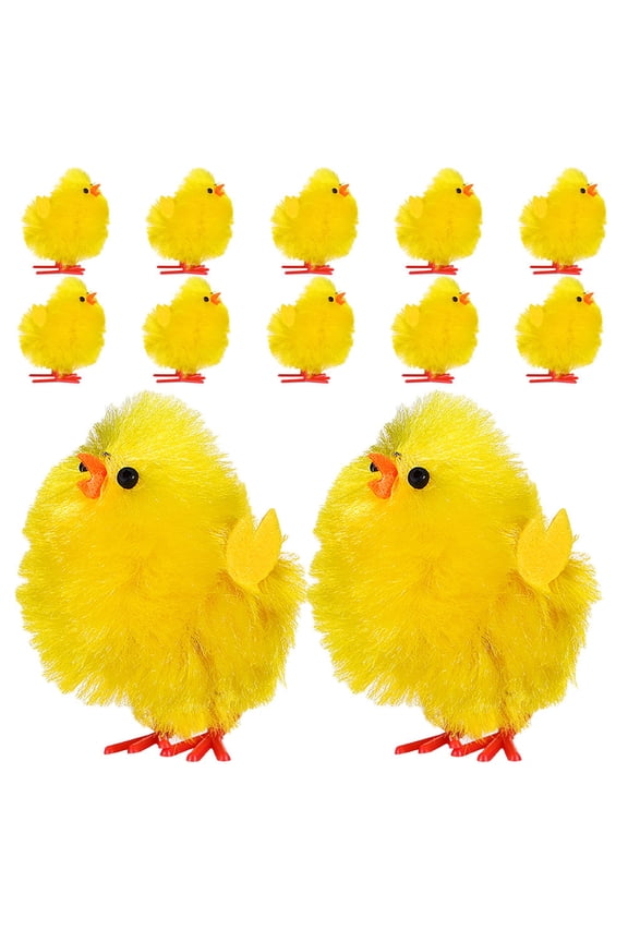 Easter Ornament Mini Chicken Figurines Fiber 12Pcs