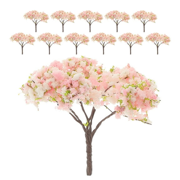 12pcs Mini Cherry Blossom Trees Faux Trees for Landscape, Model Railway, Table Centerpieces, Garden Decor Supplies