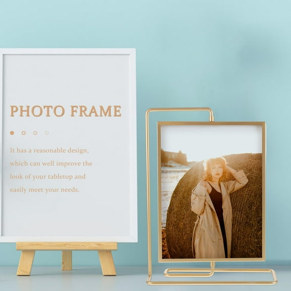 HAMPPLIES Rotating Floating Picture Frames Display Photos Golden Metal 1Pack