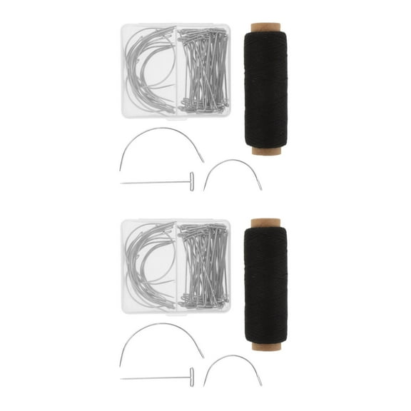HOMEMAXS 142 pcs Wig Making Needles Set, Wig T & C Curved Needles with 260 Yard Thread for Wig Making, Blocking Knitting, Modelling and Crafts