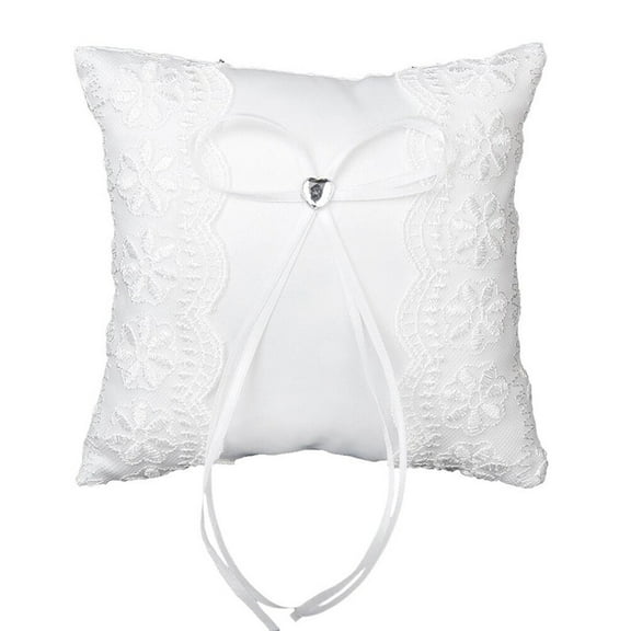 VERDANVERSE Wedding Ring Bearer Pillow Square Satin Rhinestone Decorative Cushion for Ceremony