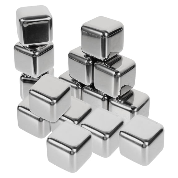 15pcs Silver Stainless Steel Reusable Ice Cubes for Bar Use Whiskey Cooling Stones