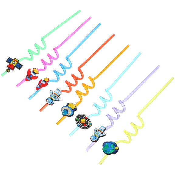 HOMEMAXS 16 Pcs Colorful Straws Outer Space Birthday Decorations Pool Party Child