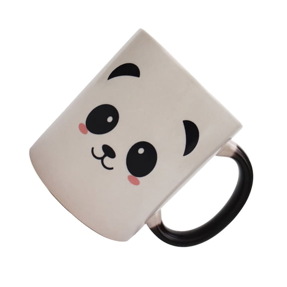 1PC Ceramic Color-changing Mug Heat Drinking Cup Personality Water Mug Cartoon Panda Color-changing Cups for Home Cafe Office Use (301-400ml Black+White)