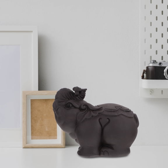 VERDANVERSE 1Pc Black Ceramic Elephant Adornment Lovely Tea Pet Decor for Home