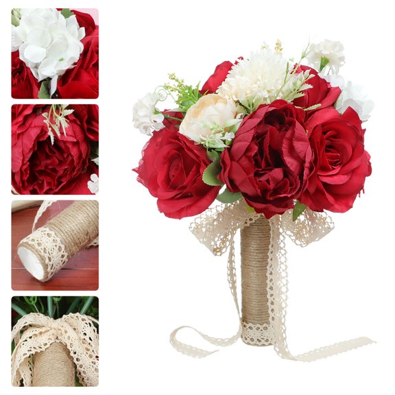 HOMEMAXS 1Pc Fake Rose Bouquet Decor Wedding Flower Bouquet Bridesmaid Hold Bouquet Red