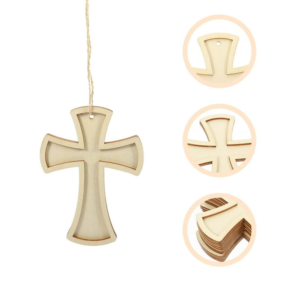 1Set Wooden Cross Shape Cutouts DIY Craft Blank Cross Slices Unfinished Wood Slices