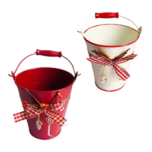 HOMEMAXS 2 PCS Planters Tin Bucket Flower Container Practical Flower Pot Baby 12*13cm Red