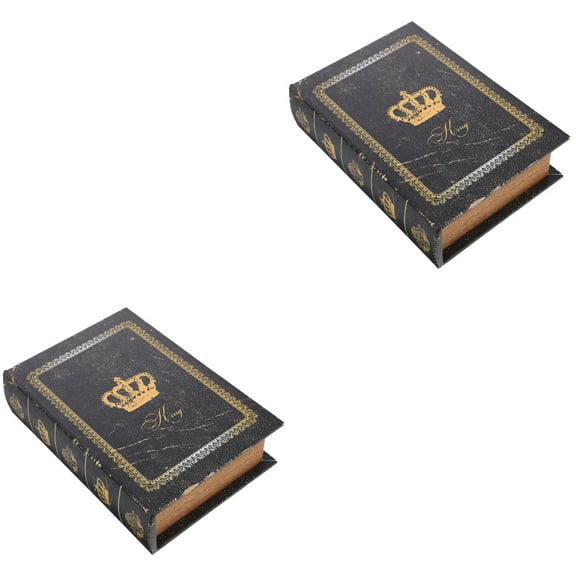 2 Pack Antique Wooden Storage Box Decorative Fake Book Boxes Bookshelf Cases