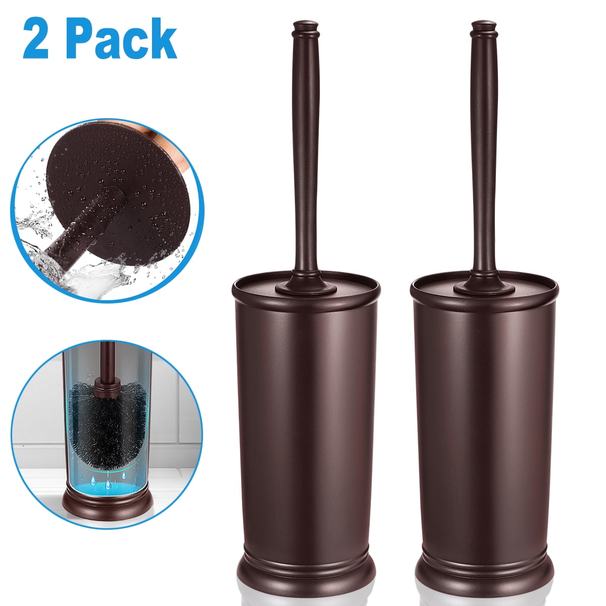 HOMEMAXS 2 Pack Toilet Brush With Holder Good Grip Plastic Toilet Bowl
