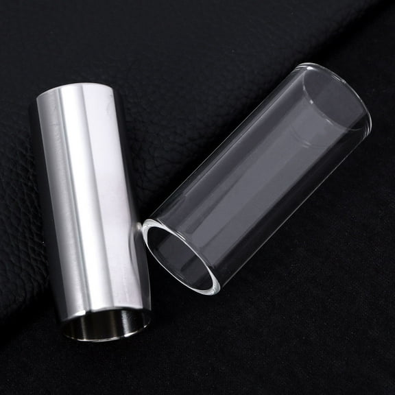 HOMEMAXS 2 Pcs 60MM Glass Slide and Stainless Steel Slide Medium Bottleneck Slide for Guitar Bass (Transparent And Silver)