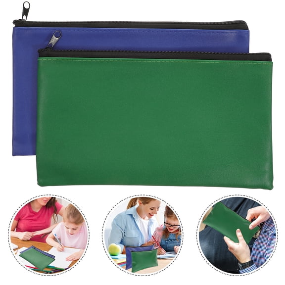 jojofuny Stationery Organiser Folder Bag Files Pouches Green Leather 2Pcs 11X6In