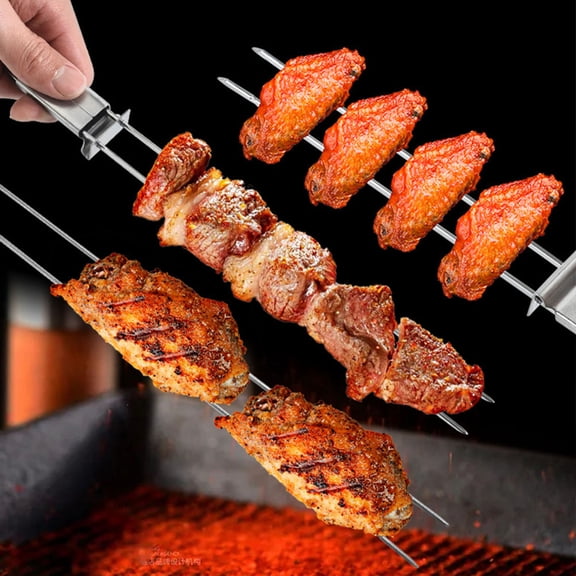 WEUVEB Stainless Steel Reusable Barbecue Stick for Outdoor Activities 2Pcs 12.77X1.10X0.67in