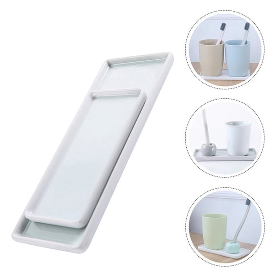 2 Pcs Dish Shaped Ceramic Storage Tray Bathroom Plates