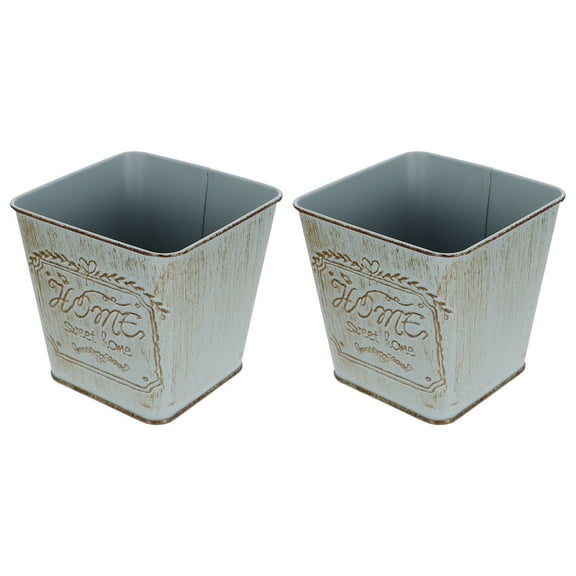 2 Pcs Flowerpot Square Decorative Buckets Mini French Country Container Plant