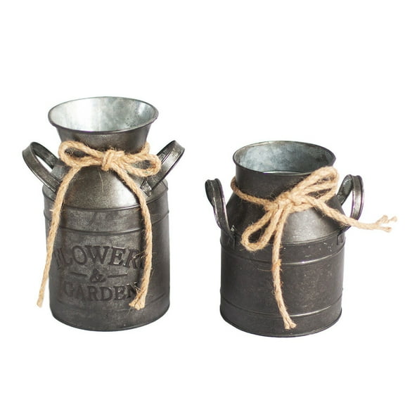 HOMEMAXS  2 Pcs Galvanized Vase Bouquet Tin Milk Jug Bucket Safe Flower
