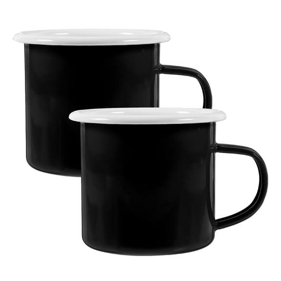 HOMEMAXS 2 Pcs Home Enamel Cup Water Large Cute Mug Tea Mugs Office Black