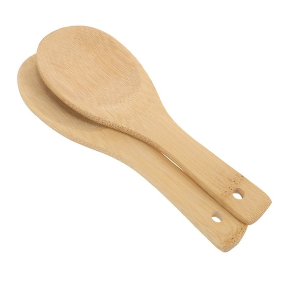 HOMEMAXS Bamboo Rice Paddle Spoon for Yellow with Hole for Wall Suspension and Humanized Design 2pcs