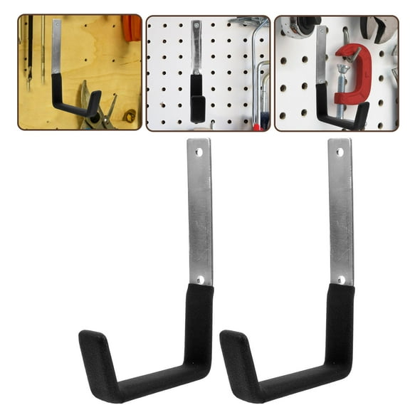 HOMEMAXS 2 Pcs L Shape Metal Hook for Hanging Hooks Garage Black