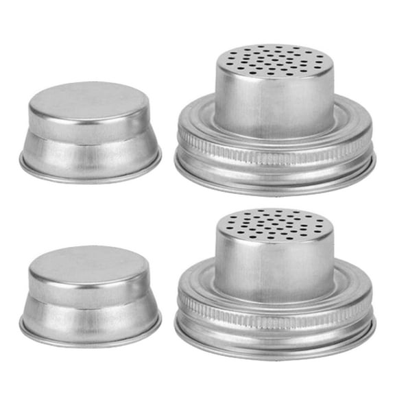 HOMEMAXS 2 Pcs Mason Jar Spice Shaker Lids Cocktail Replacement Caps Silver