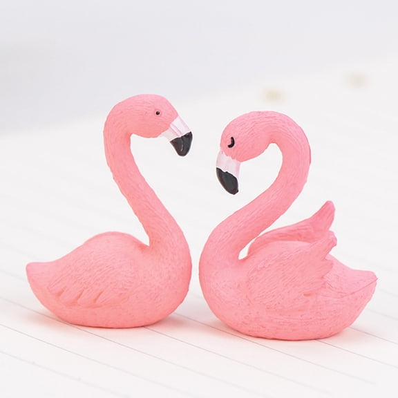 2 Pcs Mini Flamingo Ornament Potted Plant Decoration Miniature
