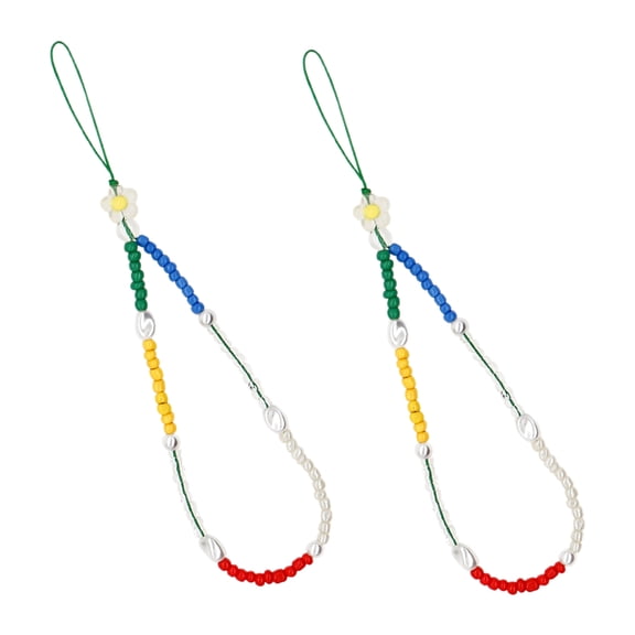 HOMEMAXS 2-Pack Colorful Beaded Phone Lanyard Wrist Straps with Charm, Hanging Rope for Mobile Devices