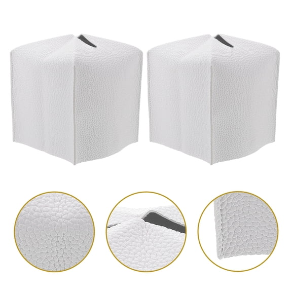 WEUVEB Tissue Holder Tissue Box Covers White Pu 2Pcs