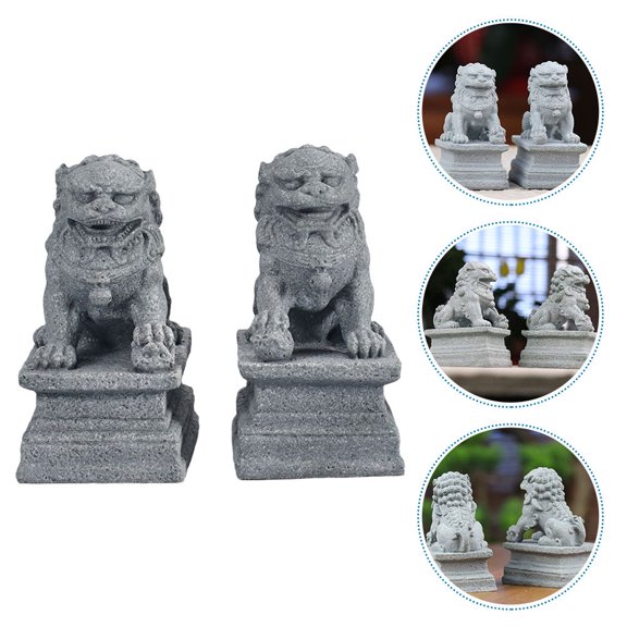 HOMEMAXS  2 Pcs North Lion Ornament Statue Decorations Home Accessories Grey