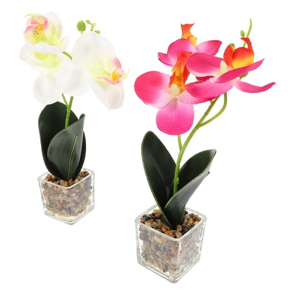 HOMEMAXS 2 Pcs Simulation Bonsai Set Silk Orchids Plant Realistic Artificial Flowers Plants Indoor Faux