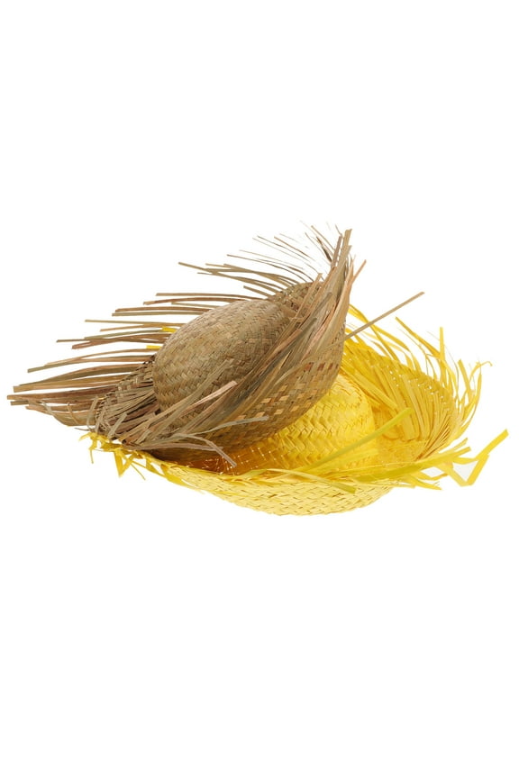 2 Pcs Straw Scarecrow Hat Kids Beach Lightweight Hats Breathable