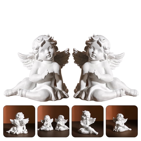 Minkissy Figurine Adornment Angel Figurines Simple Resin 2Pcs
