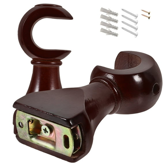 OULII Curtain Center Support Bracket Wooden Brown Living Room 2Pcs 4.8X2.2X1.3In