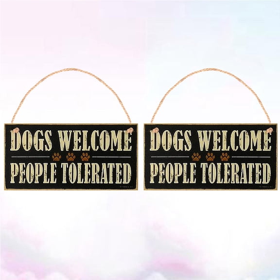 Wooden Hanging Board with String for Door Decoration Black Welcome Sign 2 Pieces 7.87 Inches