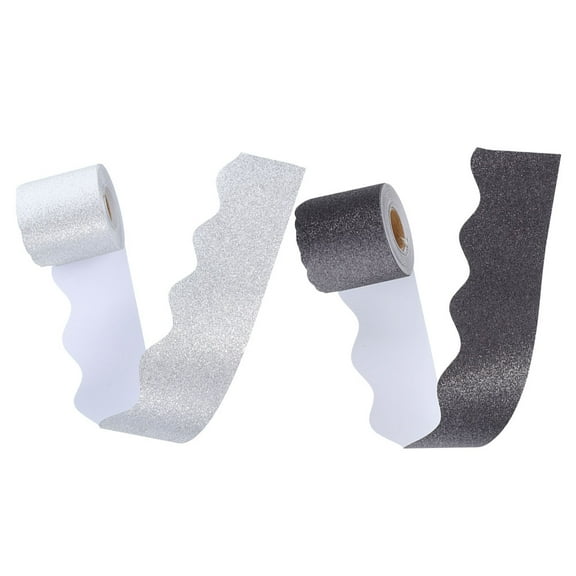 HOMEMAXS 2 Rolls Glitter Borders Scalloped Glitter Edges Decorative Bulletin Board Trim for School and Office Sparkling Poster Board Trim (10m)