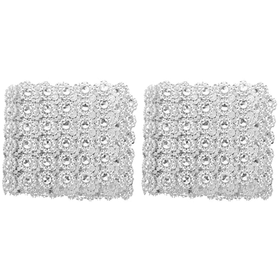 2 Rolls of Faux Crystal Rhinestone Mesh Ribbon Multi-function Bead Trim Decorative Trim Clothes Supply