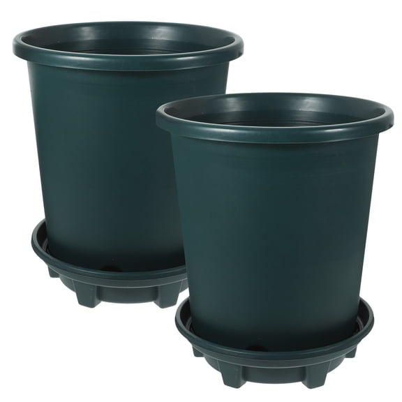 OULII 2 Sets Plastic Root Control Round Flower Pots Green Simple Style 9.69.69.8in