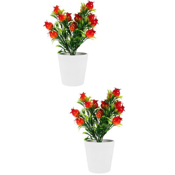 HOMEMAXS 2 Sets Fake Pomegranate Branch Bonsai Desktop Fake Fruit Branches with Pot Decor