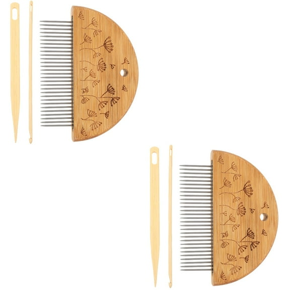 HOMEMAXS 2 Sets  Loom Comb Set Wooden Weaving Crochet Tool Set Weaving for Diy Crafts Wood Weaving Tools
